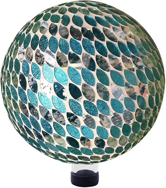 Alpine Corporation 10" Diameter Indoor/Outdoor Glass Mosaic Gazing Globe Yard Decoration, Blue Mosaic Petals Design