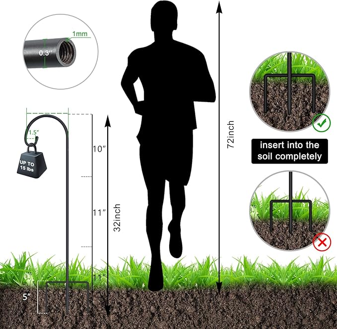 FEED GARDEN Adjustable 32 Inch Small Shepherd Hooks for Outdoor, Garden Hooks for Lanterns, Shepard Hooks for Hanging Plants, Bird Feeders, Solar Lights, Mason Jars, Weddings Decor,2 Pack