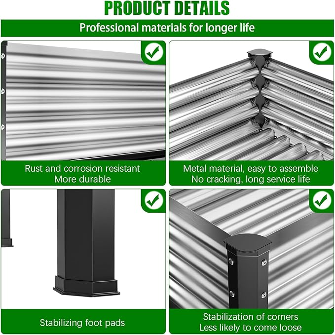 Doniks Raised Garden Bed with Legs, 48×48×32in Large Outdoor Metal Galvanized Garden Planting Box,1000lb Capacity for Vegetables Lawn Green Flowers, Fruits, Terrace