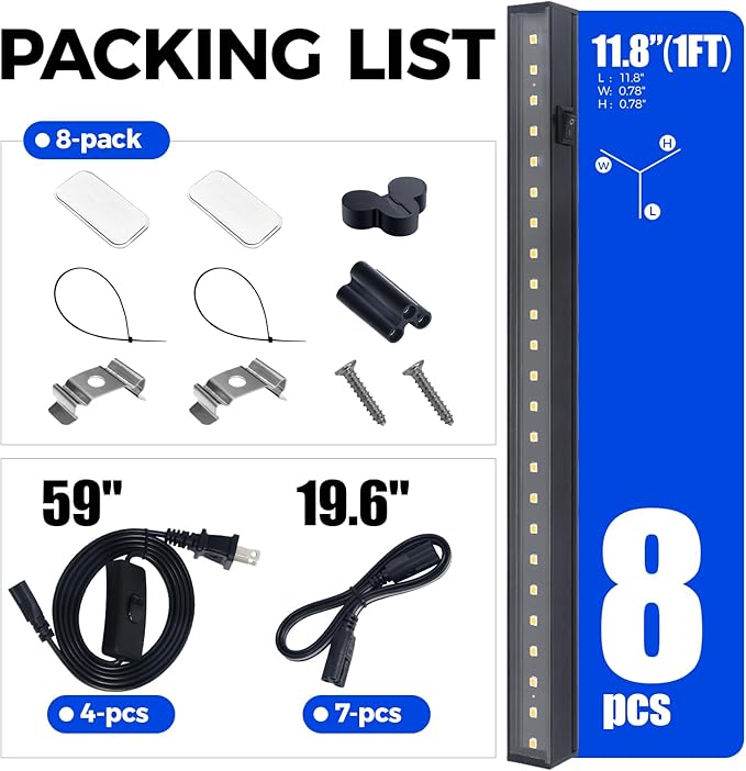 Barrina Plant Grow Lights, 5000K Full Spectrum Daylight White, T5 LED Grow Light Strips, 1ft Growing Lamp with Magnetic Bar, Plant Lights for Indoor Plants, Greenhouse, Black Cover, Linkable, 8 Packs