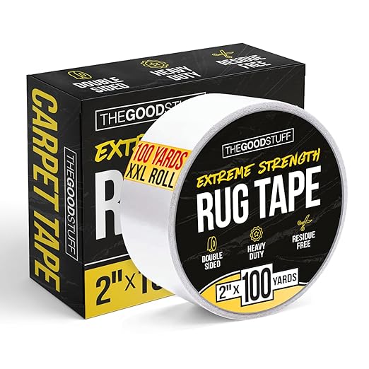 Heavy Duty Double Sided Rug Tape [2"x100yd] Rug Pad Gripper for Hardwood Floors, Vinyl, Area Rugs, Tiles, and Concrete, Two Sided Tape Heavy Duty Carpet Tape, Strong Double Sided Carpet Tape