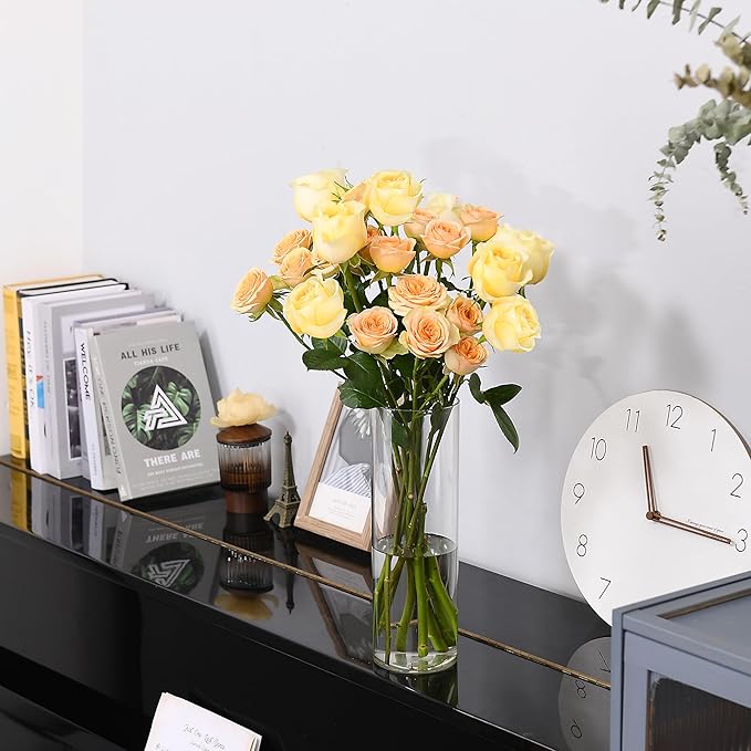 Clear Flower Vase, Non-breakable Vases, 5" W x 5" H, Acrylic Vase, Aesthetic Room Decor Cylindrical Modern Flower Vases for Table Centerpiece, Home Decor, Women Floral Arrangement Gift