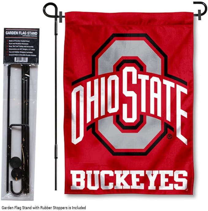 College Flags & Banners Co. Ohio State Buckeyes Garden Flag with Stand Holder