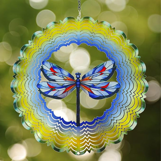 Dragonfly Metal Wind Spinners - Hanging Dragonfly Wind Spinner for Outdoor & Indoor Decorations, Dragonfly Gifts for Women Mom Grandma Wife, 12 inch 3D Wind Spinner for Ornament Gifts