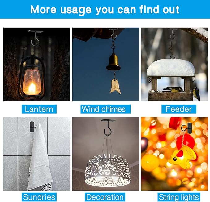 Ceiling Hooks for Hanging Plants 4Pack 4in for Plants,Lights,Planters,Lanterns,Hanging Bird Feeders,Wind Chimes,Indoor&Outdoor Decoration Hooks Black