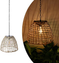 Vintage Rattan Basket Shade Solar Lantern Hanging Lighting Country Style Pendant Light Patio Garden Farmhouse Decoration Rustic Handmade Rattan Pendant Lamps.