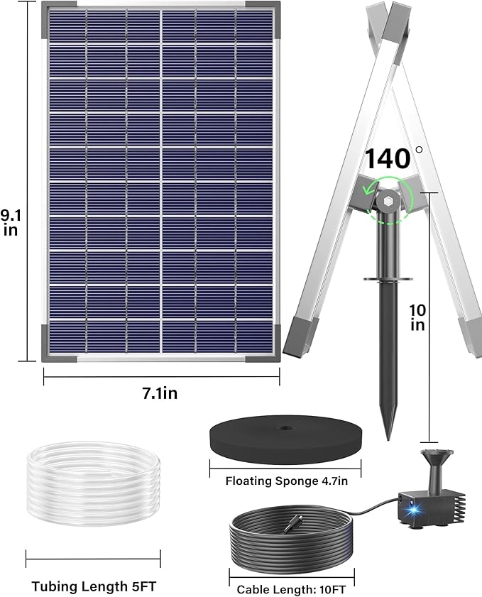 Biling Solar Water Pump for Bird Bath, 6.5W Solar Panel Kit Outdoor Solar Fountain with DIY 5ft Tubing for Small Ponds Garden and Pool