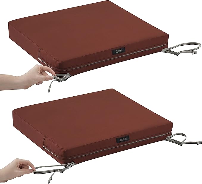 Classic Accessories Ravenna Water-Resistant 22 x 21 x 3 Inch Patio Seat Cushion, Spice, Chair Seat Cushion