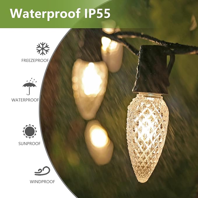 100Pack C9 Replacement LED Light Bulbs, Strawberry Christmas Bulb 2700K Soft White Shatterproof & Waterproof Outdoor String Light Bulbs, E17 Candelabra Base Edison Bulbs for Holiday Decoration