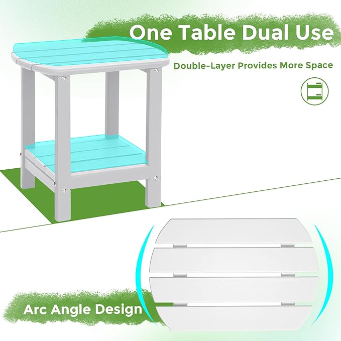 Adirondack Square Outdoor Side Table,2-Tier Storage Patio Side Table, HDPE End Tables for Backyard Pool Porch Garden Lawn(White)