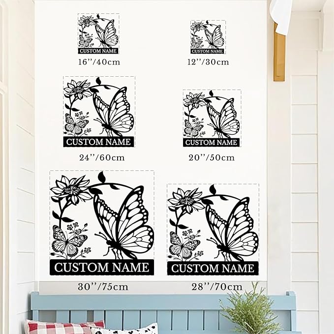 Custom Butterfly Metal Sign,Personalized Butterfly House Number Signs,Personalized Gardener Name Sign,Garden Patio Wall Decor (Style-5)