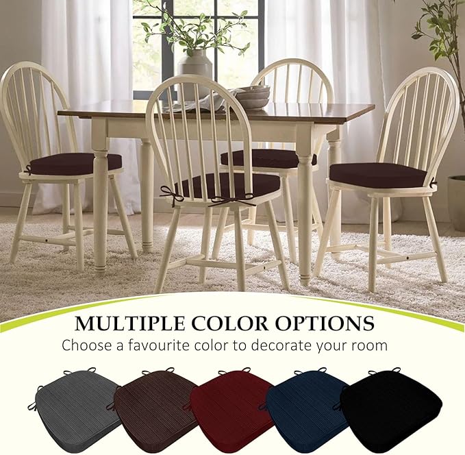 Chair Cushions for Dining Chairs, Indoor Chair Cushions with Ties，Waterproof Chair Pads Set of 4, Brown, 17x16x2.5 Inch