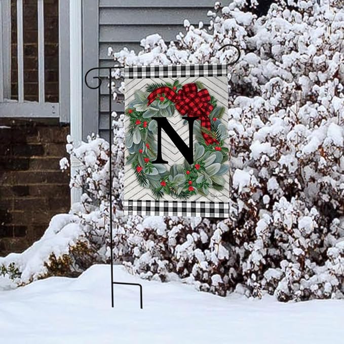 Briarwood Lane Winter Wreath Monogram Letter N Garden Flag