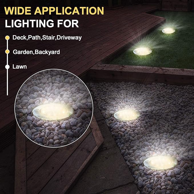 Aogist Solar Ground Lights 12 Packs, 8 LED Solar Garden Lights, Waterproof Outdoor Solar Disk Lights, In-ground Outdoor Landscape Lights for Pathway Yard Walkway Patio Lawn Path (Warm White)