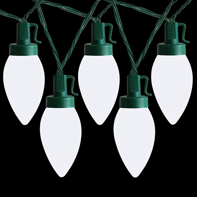 C9 Christmas Lights Outdoor 50 LED Cool White Strawberry 34.5ft Waterproof Xmas String Light for Garden Yard Home Party Holiday Christmas Tree Indoor Decoration(Cool White)