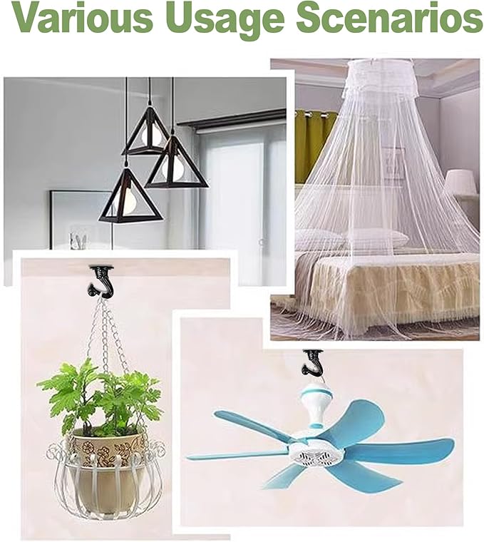 Ceiling Swag Hook Sets - Heavy Duty Hooks with Mounting Hardware for Hanging Plant, Ceiling or Extender Chains - Easy Install with Screws/Brackets