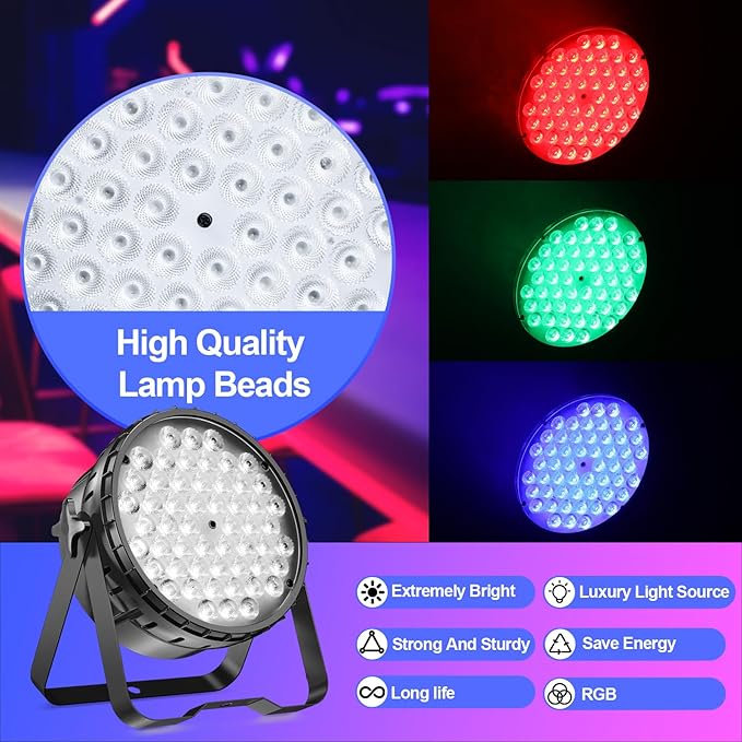 BETOPPER DJ Light 2 Pack, 54x3W LED Par Lights, DMX Stage Lights Sound Activated, Strobe Wash Lighting for Wedding, Church, Party, Club, Concert and Festival Events (2)