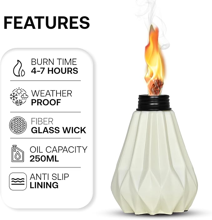 Deco Window Pack of 3 Table Torch for Indoor Outdoor Citronella Oil Tabletop Ceramic Lamp Landscape White Lantern with Fiberglass Wick & Cap for Garden Patio Yard Party Decor Light