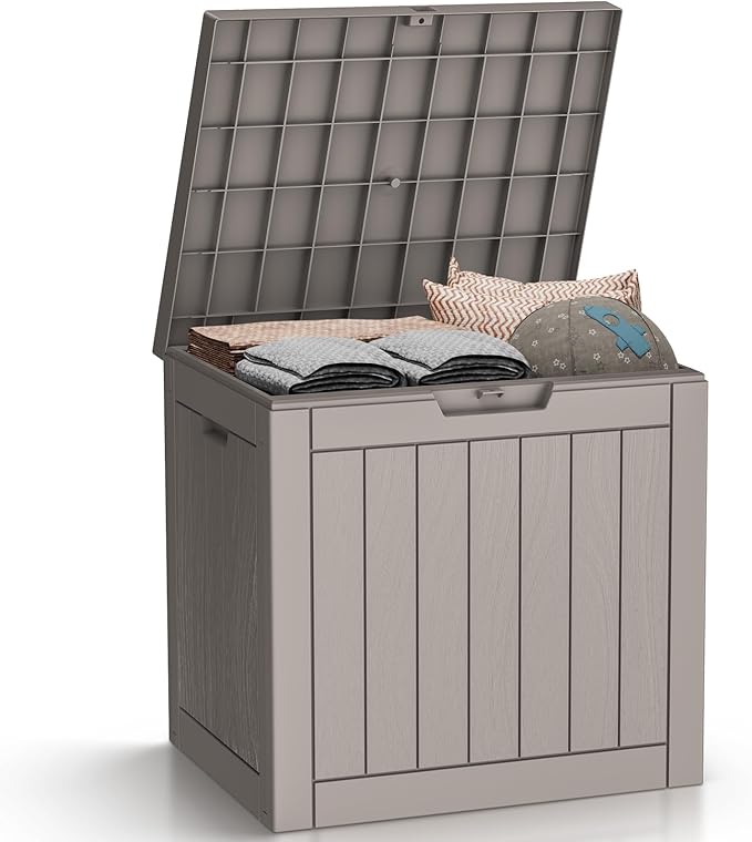 DRATO Deck Boxes, 31 Gallon Outdoor Storage Box for Patio Cushion, Sports Equipment, Garden Tools, Waterproof and UV Resistant, Lockable (Grey)