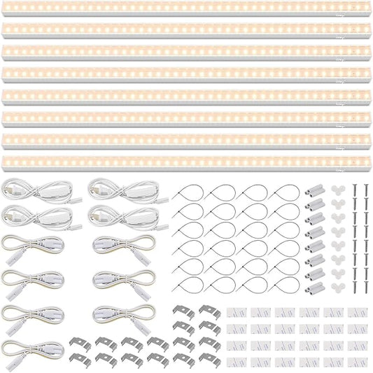 Barrina T5 Grow Lights, Full Spectrum, 2ft 80W (8 x 10W, 500W Equivalent), LED Grow Light Strip for Greenhouse, Plant Grow Shelf, Plug and Play Easy Installation, Yellow, 8-Pack