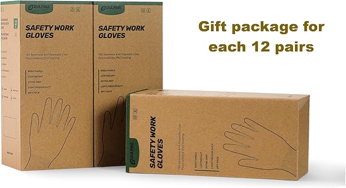 DULFINE Safety Work Gloves for Men PU Coated 12 Pairs Bulk Pack,Hi-Vis Yellow Seamless Knit Glove with thin Polyurethane Coated Smooth Grip on Palm & Fingers,Ideal for General Duty Work (Small)