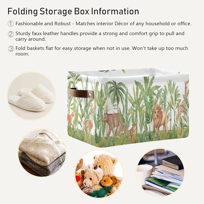 Animal Rectangular Storage Basket Organizer Bin Shelf Baskets For Home Office Dorm Lions Tigers Bears Giraffes Forests