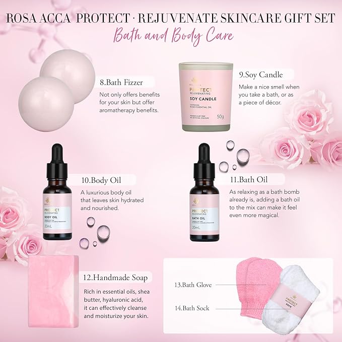 Christmas Gifts for Women, Spa Gifts 28pcs Rose Facial Skin Care Set for Women, Face Cream, Bath Oil, Serum, Shower Accessories - Bath and Body & Facial Kit - Birthday, Valentine's, Bridal Shower