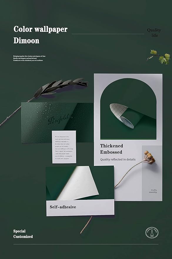 Dimoon 110''x17.7'' Dark Green Peel and Stick Wallpaper Contact Paper Modern Self Adhesive Wall Paper Removable Renter Friendly Textured Solid Color Cabinet Vinyl Roll (110''x17.7'',Emerald Dark)