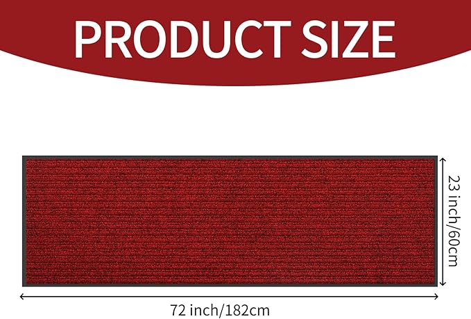 fani Heavy Duty Large Outdoor Indoor Entrance Black Doormat Waterproof Low Profile Entrance Rug Front Door Mat Patio Anti-Skid Rubber Back, 23x72 inch (Red)