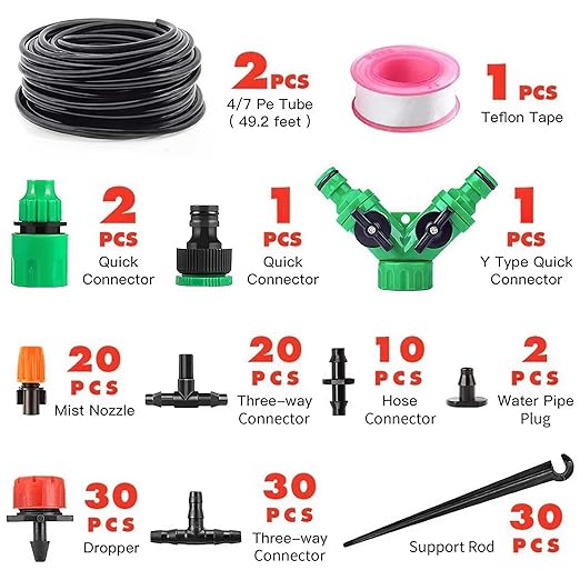 98.5FT Drip Irrigation System Kit, 149 Pack Automatic Irrigation System, Greenhouse Micro Drip Irrigation Kit for Garden Greenhouse, Flower Bed,Patio,Lawn