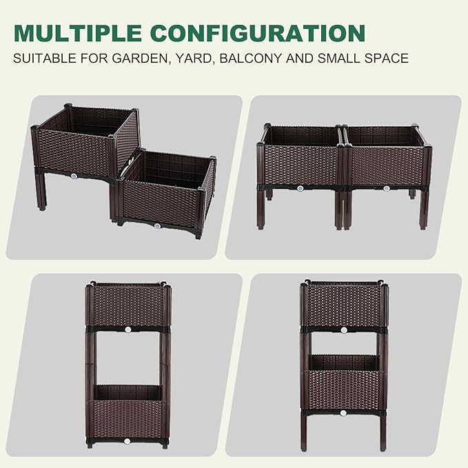 Emalie Raised Garden Beds Elevated Plastic Planter Box with Drainage Plugs Perfect for Vegetables Flowers Herbs Growing Outdoor, 31.5" Lx15.7 Wx16.5 H Brown