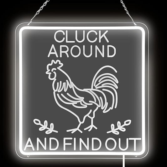 Funny Rooster Decor 16 X 16 Inch Large,Rooster Kitchen Decor Kitchen Sign Dimmable Neon Sign for Farmhouse,Rooster Gifts,Chicken Coop,Garden,Farm House Decoration