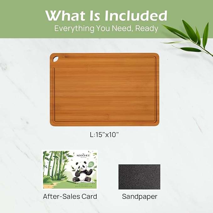 Bamboo Cutting Board 15 inches Carbonized Chopping Board With Knife-Friendly Surface & Juice Groove For Home Kitchens – Ideal For Meat, Veggies