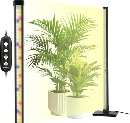 GLOWRIUM Standing Grow Light for Indoor Plants, 30in Full Spectrum Vertical Plant Light,3 Light Modes, Auto-Timer,6-Level Dimmable, Suitable for Wide Area Coverage in Indoor Plants (2-Section)