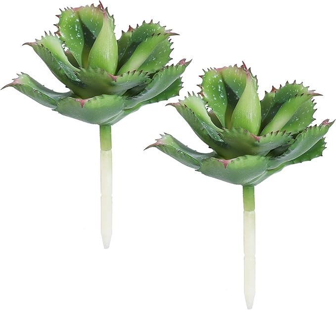 Duovlo Artificial Succulent Plant 7.08 Inch Faux Succulents Agave potatorum Flower Arrangement Craft Wall DIY Materials Pack of 2 (Green)