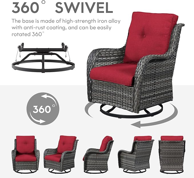 4 Pieces Patio Furniture Sets, Wicker Patio Swivel Glider Chair with Ottomans, Outdoor Furniture Set for Outside Porch, Deck, Balcony, Garden