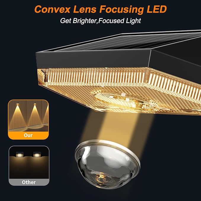 Ellasay Solar Fence Lights Outdoor: IP65 Waterproof RGB Solar Powered with 10 Lighting Modes - Led Lens Wall Decor for Garden Deck Patio Backyard Balcony 12 Pack