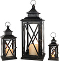 DECORKEY 3PCS (20’’&13’’&9’’) Lanterns Decorative Indoor & Outdoor, Vintage Metal Frame Candle Holders for Front Porch, Patio, Pathway, Balcony, Garden, Yard Decor, Halloween Christmas Decorations
