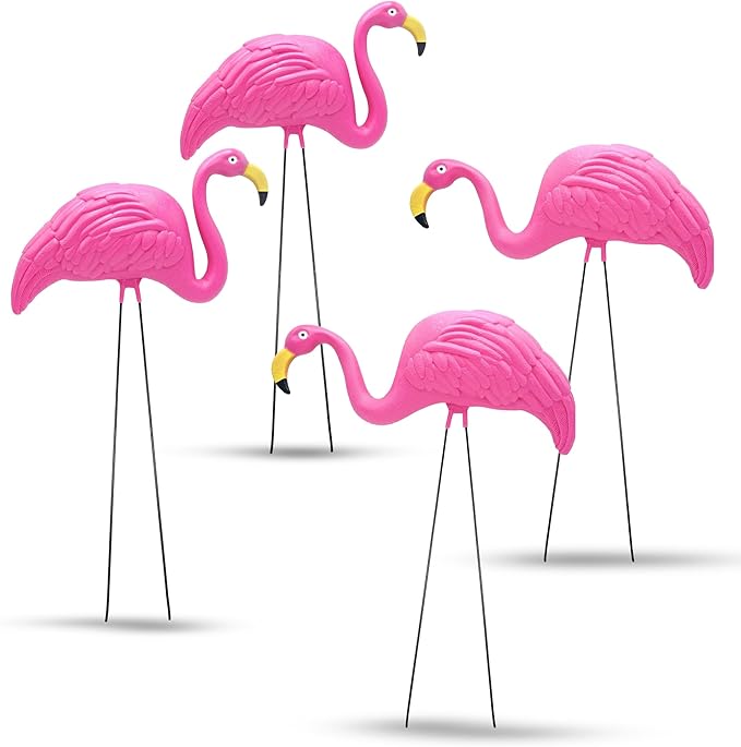 4E's Novelty 4 Pink Flamingos Yard Decorations - Large 23" Flamingos Yard Ornaments - Pink Flamingos for Yard Sculptures & Statues - Lawn Flamingos Outdoor Garden Decor, Weather Resistant