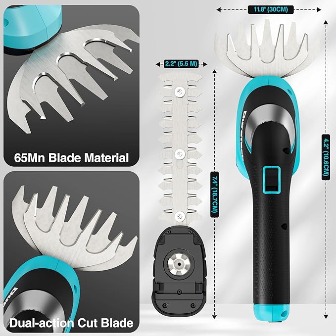 DURATECH Cordless Hedge Trimmer, 7.2V 2-in-1 Handheld Rechargeable Grass Trimmer & Hedge Shears with USB Type-C Cable, Built-in Li-ion Battery, Electric Shrub & Grass Shears for Garden, Yard and Lawn