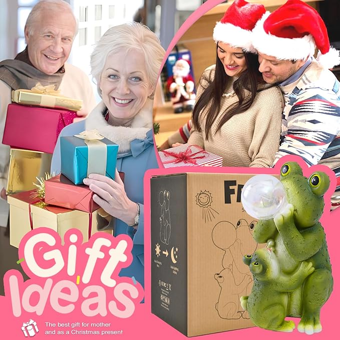 Goodeco Solar Frog Garden Statue - Waterproof Outdoor Frog Decor with Solar LED Lights for Frog Lovers and Garden Enthusiasts - Ideal Gifts for Mom & Birthdays