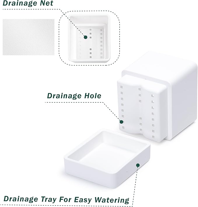 4 Inch Herb Planter Pot, Plastic Planter with Drainage Holes and Saucer, Modern Decorative Gardening Pot for Indoor Plants, Flowers, Herbs, Succulents, White, Set of 1, 76-Y-A-1