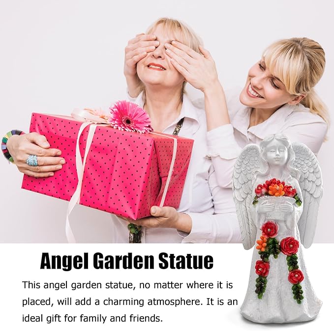 Angel Garden Statue Figurines Light Decoration Outdoor Solar Angels with 8 Led Lights Outside Resin Sculpture Art Decor Patio Lawn Yard Housewarming Gifts for Women Grandma Mom