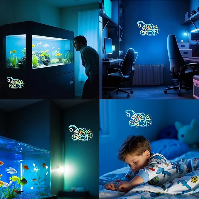 Fishing Neon Sign Dimmable Blue Fish Neon Signs for Wall Decor LED USB Powered Neon Light Sign for Fishing Gear Store Yacht Bedroom Scared Restaurant Man Cave Decoration Birthday Gifts