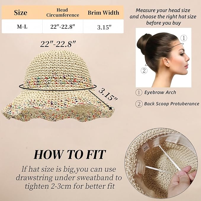 Floppy Big Beach Straw Hats for Women Foldable Summer Wide Brim Packable Sun Hat Womens Travel Straw Fedora Hat