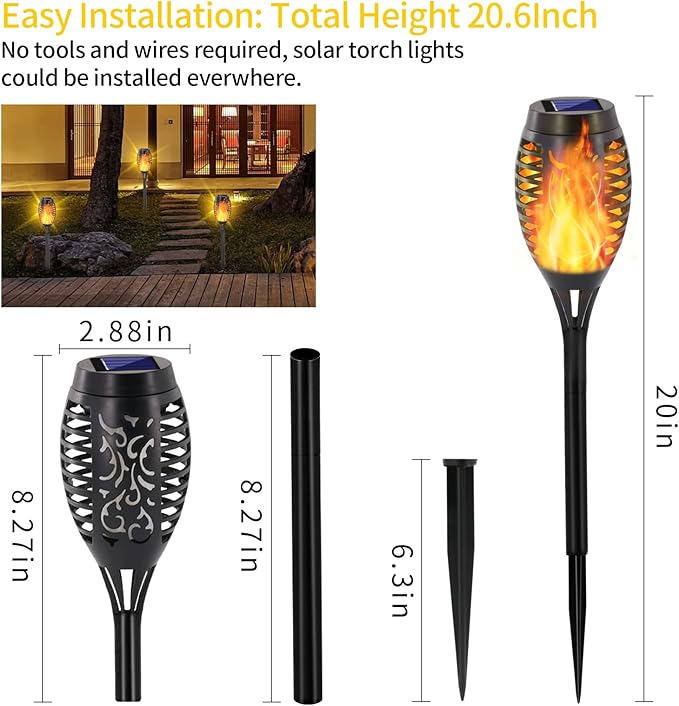 EOYIZW 8 Pack Solar Torch Light with Flickering Flame, 12 LEDs Solar Lights Outdoor, IP65 Waterproof Solar Tiki Torches for Outside Landscape Decoration Outdoor Lights for Garden Yard Patio