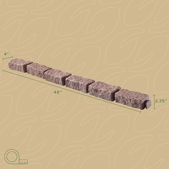 Beuta Landscape Edging | Garden Edging Border | Faux Stone Bricks for Lawn edging, Flower beds, Pathways & Yard Edging– 4 Packs | Each Section Has 6 Bricks 48"L x 4"W x 2.25"H | 12 Spikes |Cobblestone
