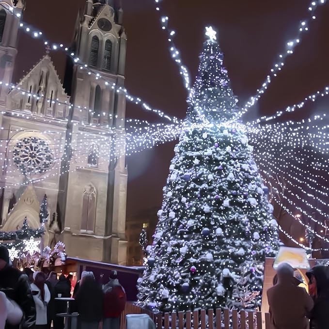 4 Pack 400 LED Solar String Lights for Outside, Solar Christmas Lights Outdoor Waterproof, Green Wire Twinkle Light with 8 Lighting Modes for Xmas Tree Wedding Party Garden Decorations (Cool White)