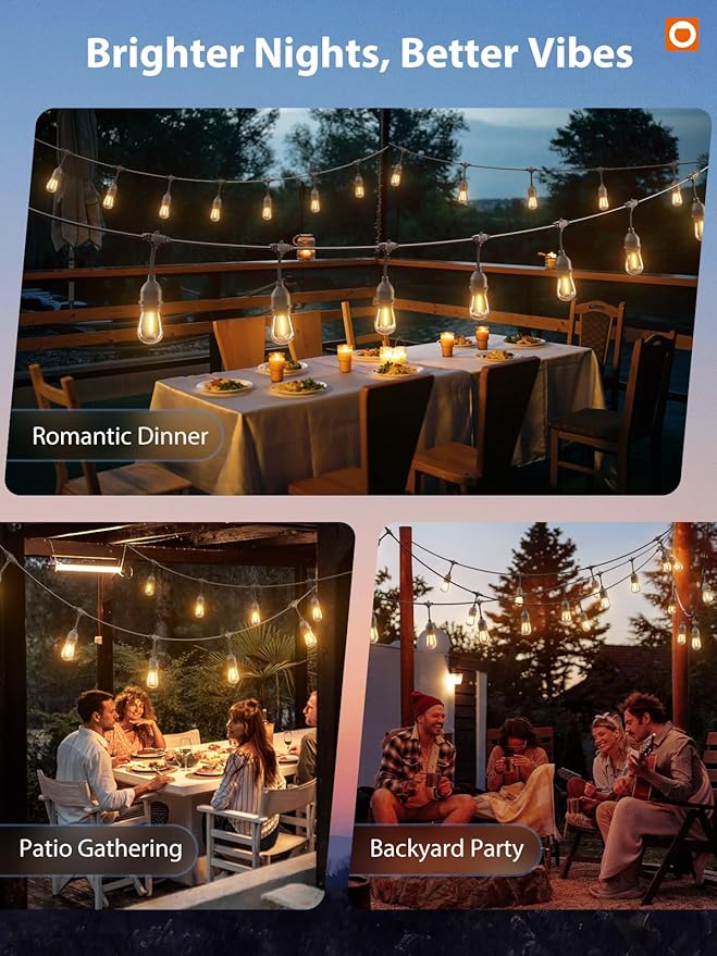 addlon 72FT(36FT*2) LED Outdoor String Lights with Edison Shatterproof Bulbs Commercial Grade Patio Cafe Light, ETL Listed Weatherproof Strand 24 Hanging Sockets for Bistro Backyard