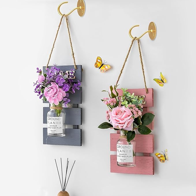 Ceiling Hooks for Hanging Plants-Metal Heavy Duty Wall Mounted Hangers for Hanging Bird Feeders, Planters, Wind Chimes, Include Professional Drywall Anchors (3-Pack) (Gold)